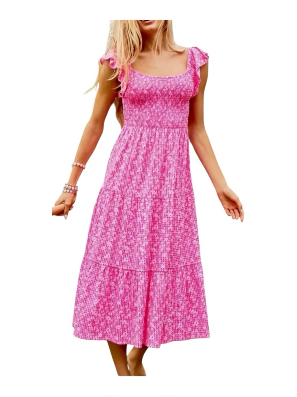 Lilly Pulitzer Jilly Smocked Midi Dress Sz XL Check You Out Aura Pink